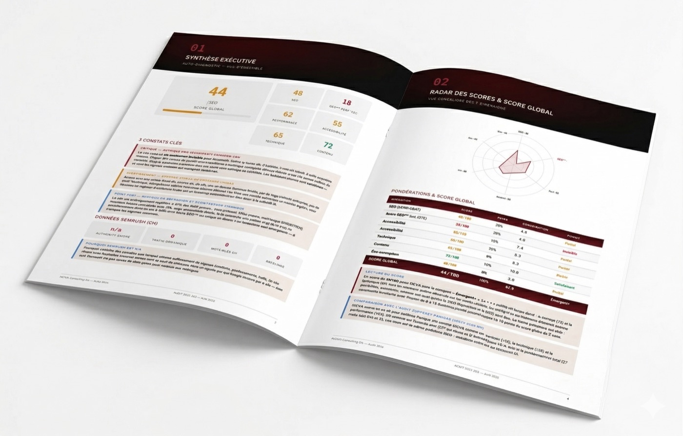 Rapport Audit Ultra MCVA ouvert — Synthèse exécutive avec scores par dimension et radar des 7 dimensions